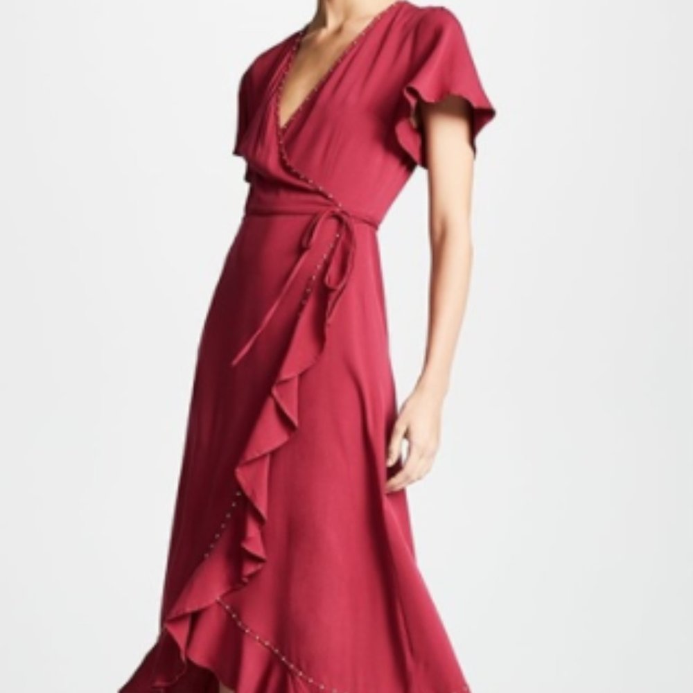 Loyd Ford Midi Wrap Dress Magenta Gold Size 6